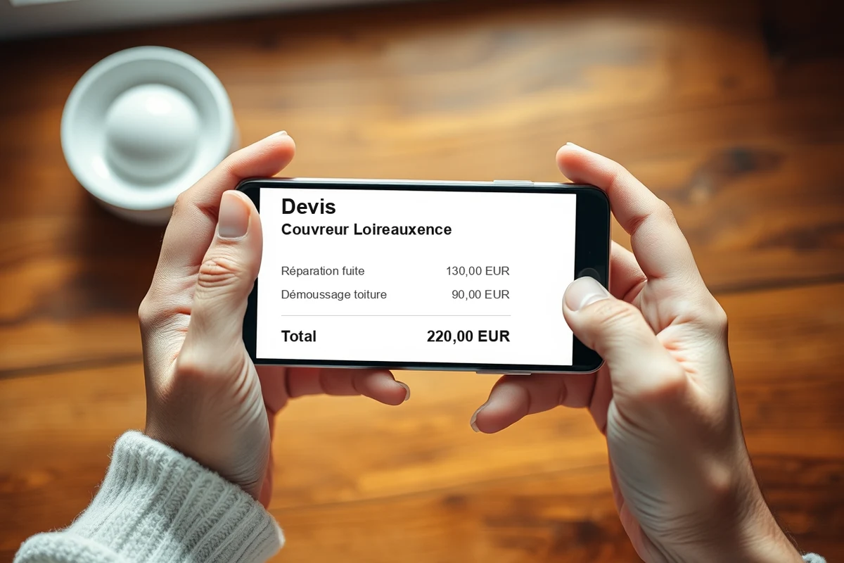 Devis couvreur à Loireauxence détaillé et transparent affiché sur smartphone
